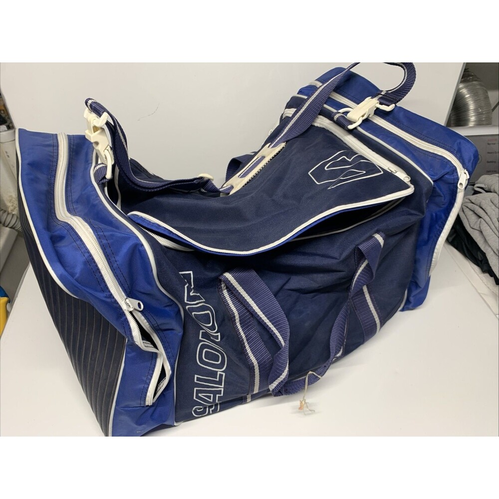 Vintage Navy Blue Nylon Large Salomon Ski Snowboard Gear Travel Duffle Bag 26x14
